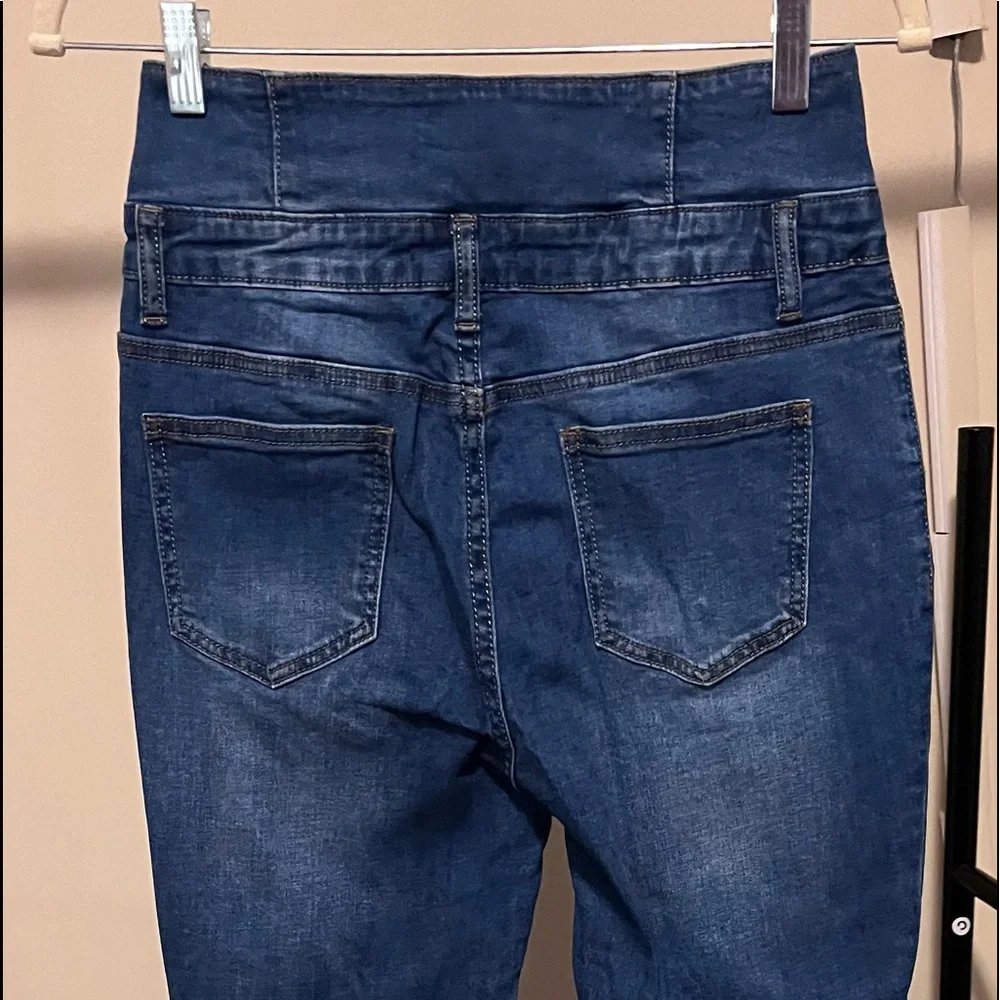 Fashion Nova. High Rise Sailor Double Button Skinny Jean. Medium Wash - Picture 2 of 6